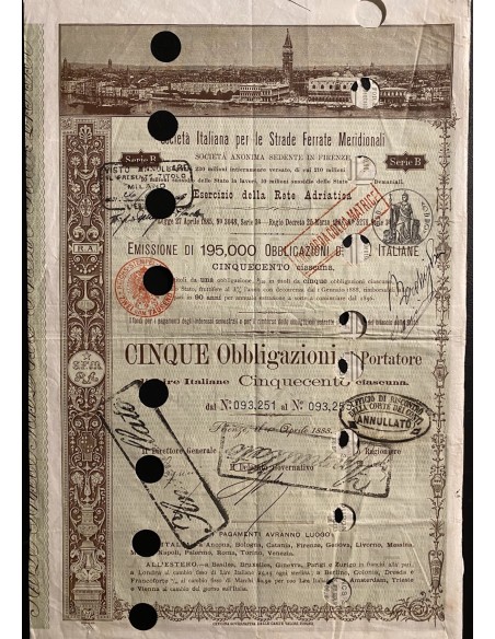 1888 - 1889 LOTTO 5 OBBLIGAZIONI FERROVIE ITALIANE