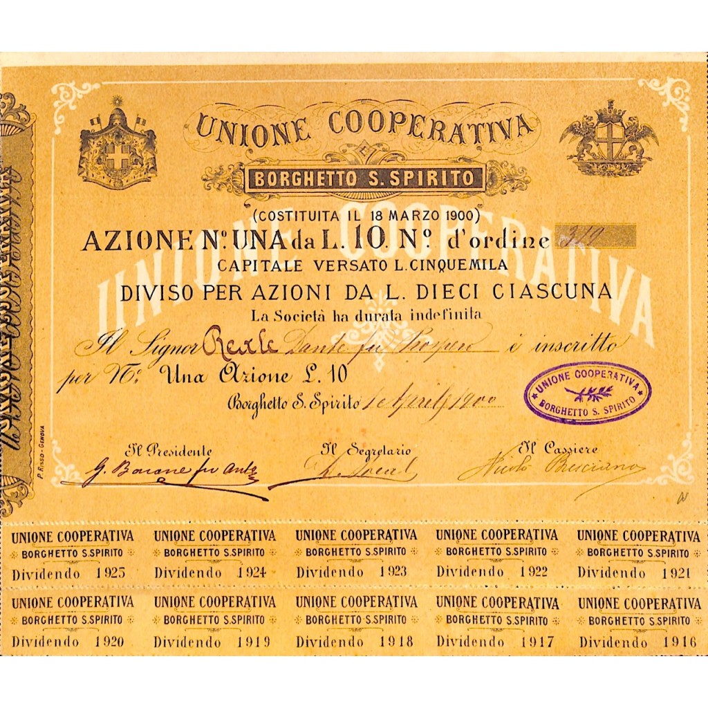 1900 - UNIONE COOPERATIVA BORGHETTO S. SPIRITO