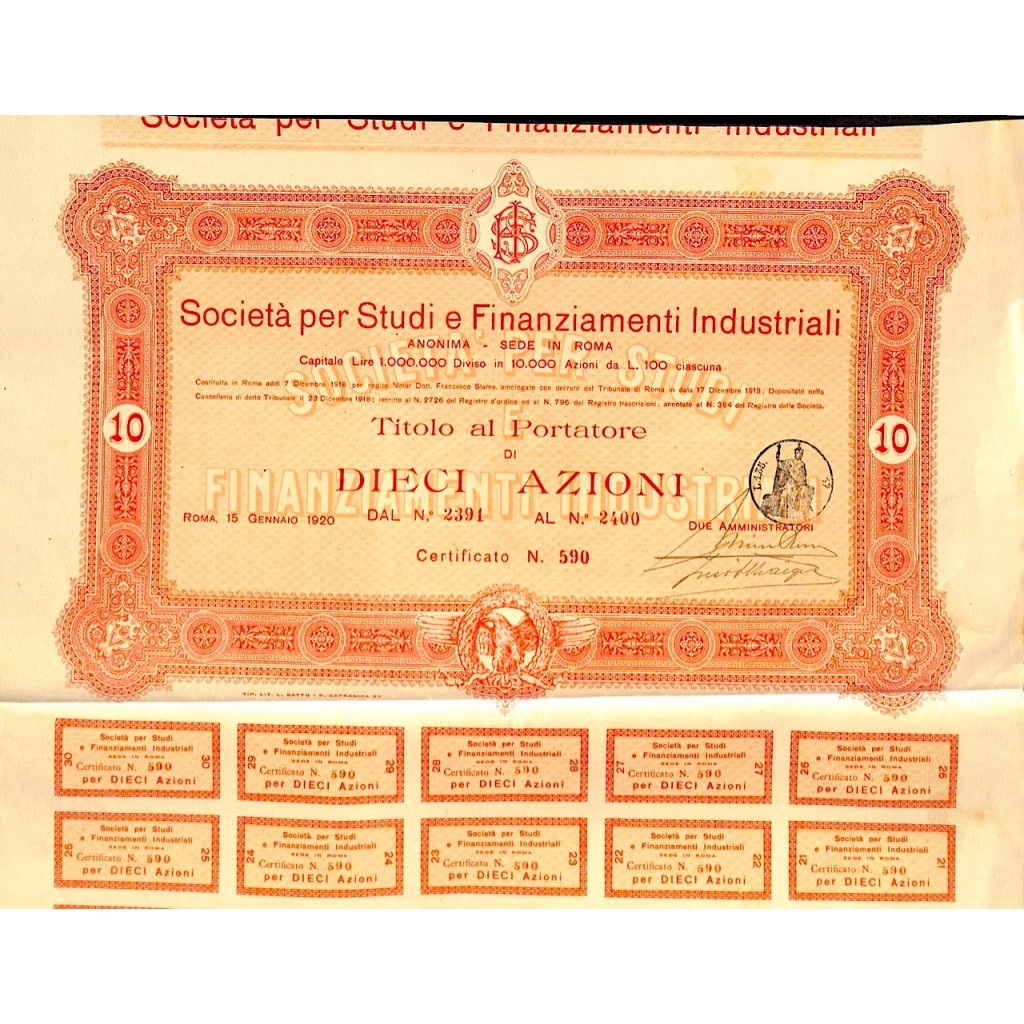 1920 - SOCIETA' PER STUDI E FINANZIAMENTI...