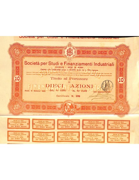1920 - SOCIETA' PER STUDI E FINANZIAMENTI INDUSTRIALI - ROMA