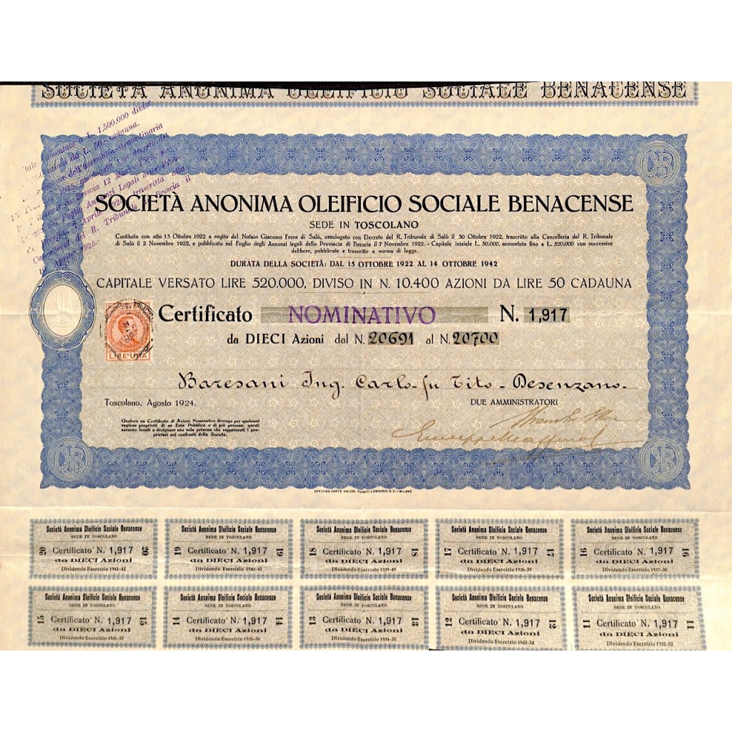 1924 - SOCIETA' ANONIMA OLEIFICIO SOCIALE...