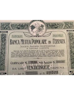 BANCA MUTUA POPOLARE IN FERRARA SOC. ANON. COOP. 25 AZIONI FERRARA 1911 2