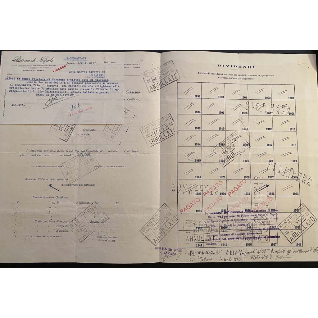 1931 - BANCA POPOLARE COOPERATIVA DI CASARANO...