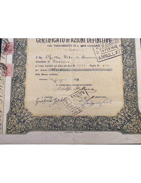 1931 - BANCA POPOLARE COOPERATIVA DI CASARANO SERIE III CASARANO