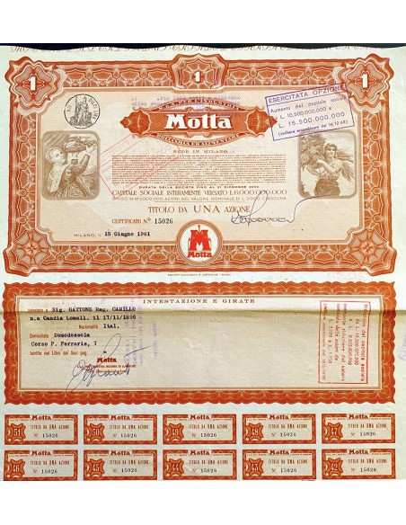 1961 - MOTTA S.p.A PER L'INDUSTRIA DOLCIARIA ED ALIMENTARE 1 AZIONE - MILANO