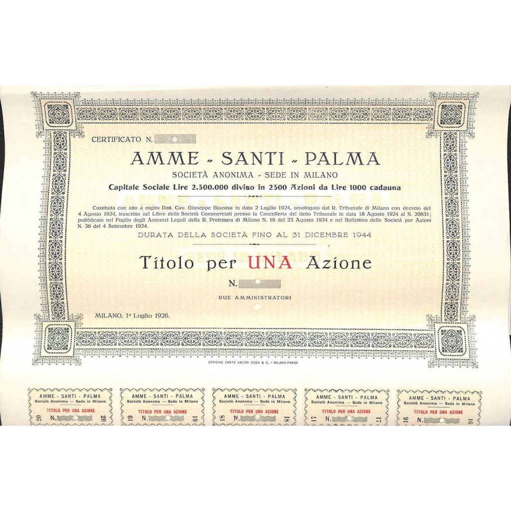AMME SANTI PALMA - UNA AZIONE MILANO 1926