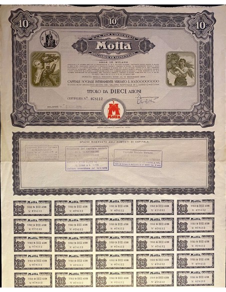 1961 - MOTTA S.p.A PER L'INDUSTRIA DOLCIARIA ED ALIMENTARE 10 AZIONI - MILANO