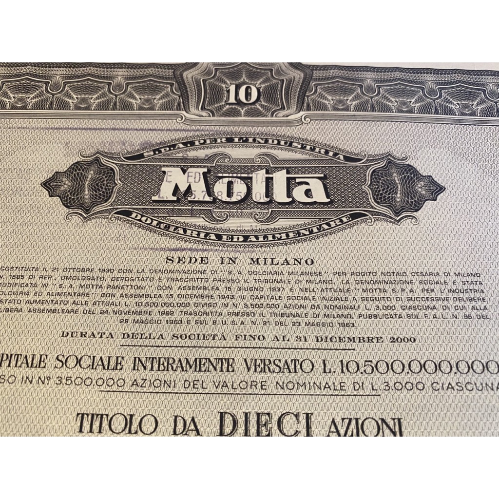 1961 - MOTTA S.p.A PER L'INDUSTRIA DOLCIARIA ED...