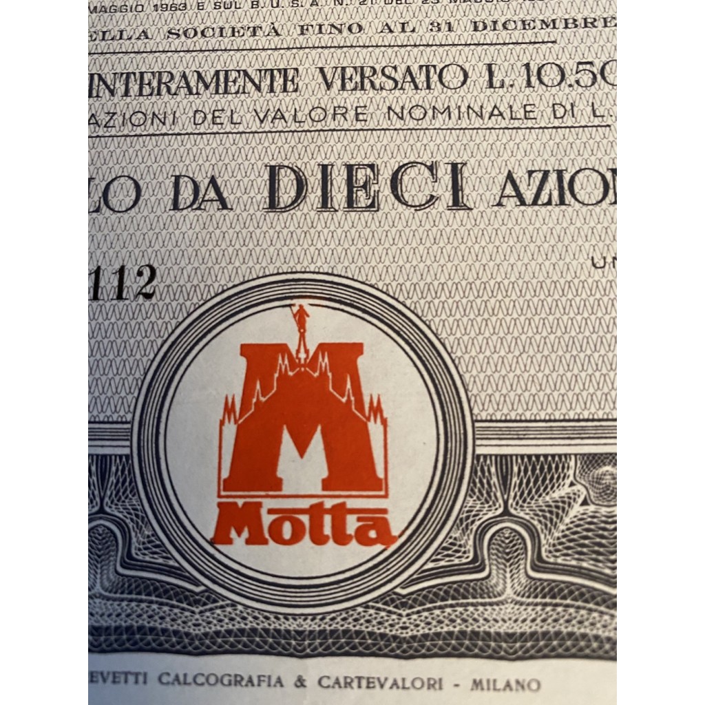 1961 - MOTTA S.p.A PER L'INDUSTRIA DOLCIARIA ED...