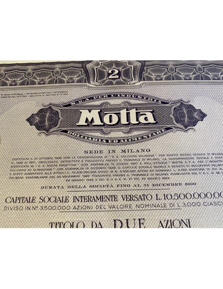 1964 - MOTTA S.p.A PER L'INDUSTRIA DOLCIARIA ED ALIMENTARE 2 AZIONI - MILANO