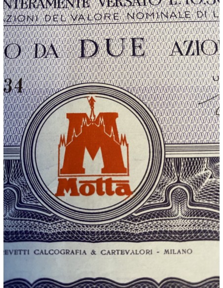 1964 - MOTTA S.p.A PER L'INDUSTRIA DOLCIARIA ED ALIMENTARE 2 AZIONI - MILANO