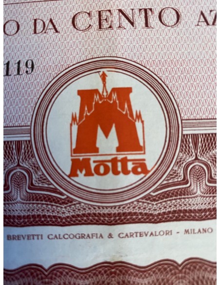 1955 - MOTTA S.p.A PER L'INDUSTRIA DOLCIARIA ED ALIMENTARE 100 AZIONI - MILANO