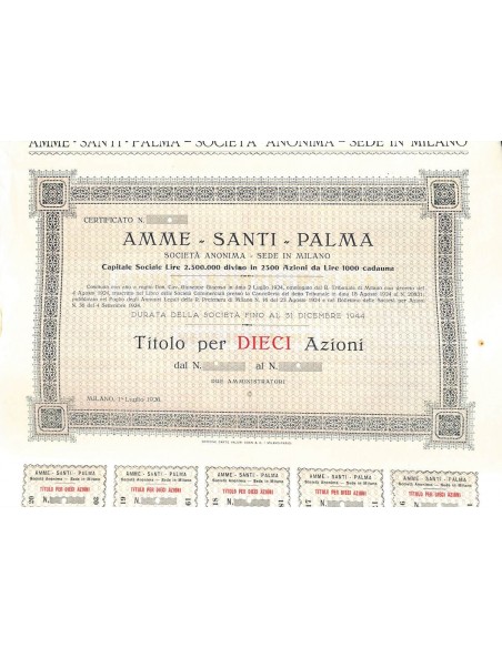 AMME SANTI PALMA - 10 AZIONI MILANO 1926