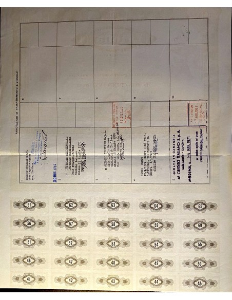 1969 - MOTTA S.p.A PER L'INDUSTRIA DOLCIARIA ED ALIMENTARE 500 AZIONI - MILANO