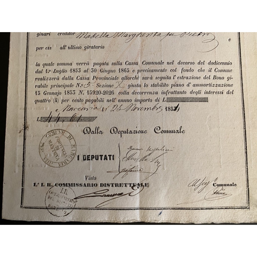 1854 - PROVINCIA DI MANTOVA BONO GIRABILE DI...