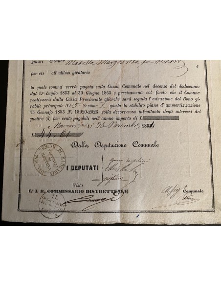 1854 - PROVINCIA DI MANTOVA BONO GIRABILE DI COMPARTECIPAZIONE - MARCARIA  (MN)