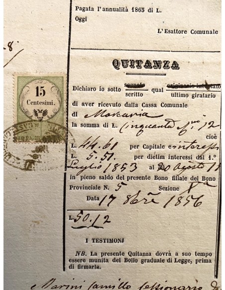 1854 - PROVINCIA DI MANTOVA BONO GIRABILE DI COMPARTECIPAZIONE - MARCARIA  (MN)