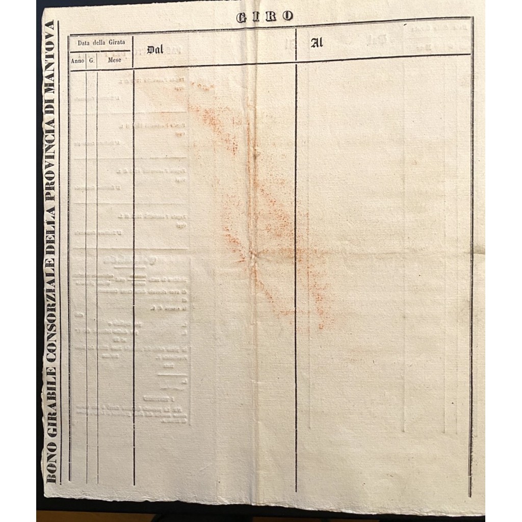 1854 - PROVINCIA DI MANTOVA BONO GIRABILE DI...