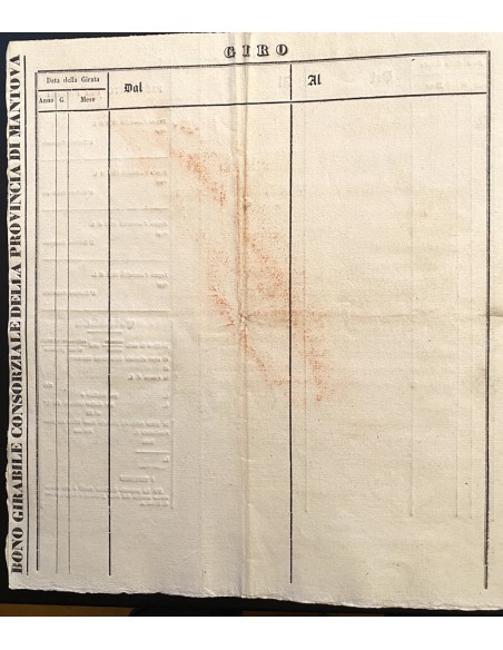 1854 - PROVINCIA DI MANTOVA BONO GIRABILE DI COMPARTECIPAZIONE - MARCARIA  (MN)