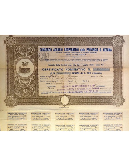 1929 - CONSORZIO AGRARIO COOPERATIVO DELLA PROVINCIA DI VERONA 1 AZIONE
