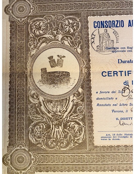 1929 - CONSORZIO AGRARIO COOPERATIVO DELLA PROVINCIA DI VERONA 1 AZIONE