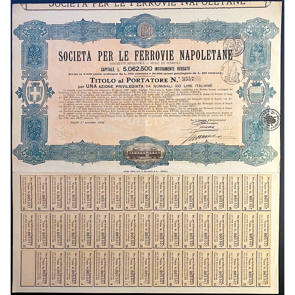 1926 - SOCIETA' PER LE FERROVIE NAPOLETANE 1...