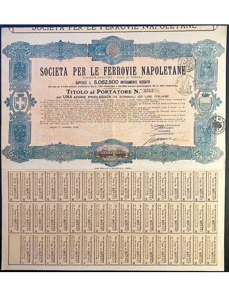 1926 - SOCIETA' PER LE FERROVIE NAPOLETANE 1 AZIONE PRIVILEGIATA - NAPOLI