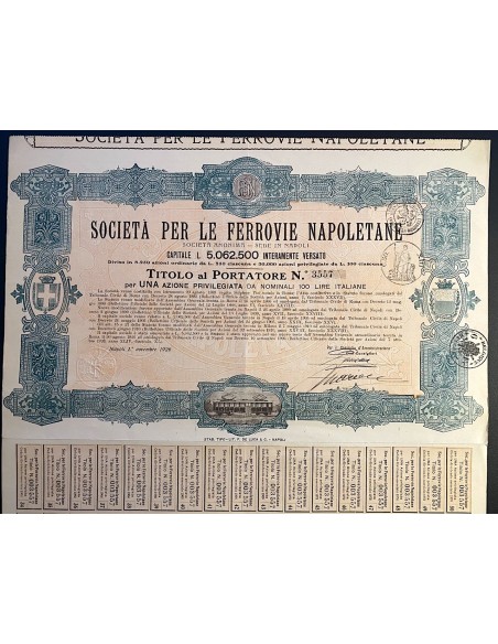1926 - SOCIETA' PER LE FERROVIE NAPOLETANE 1 AZIONE PRIVILEGIATA - NAPOLI