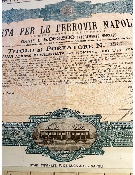 1926 - SOCIETA' PER LE FERROVIE NAPOLETANE 1 AZIONE PRIVILEGIATA - NAPOLI