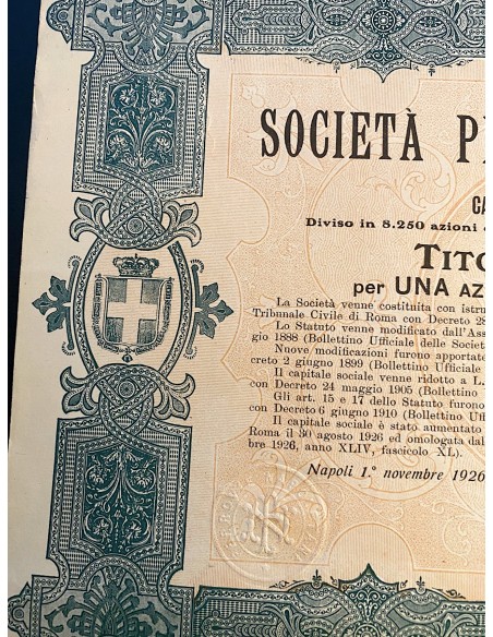 1926 - SOCIETA' PER LE FERROVIE NAPOLETANE 1 AZIONE PRIVILEGIATA - NAPOLI