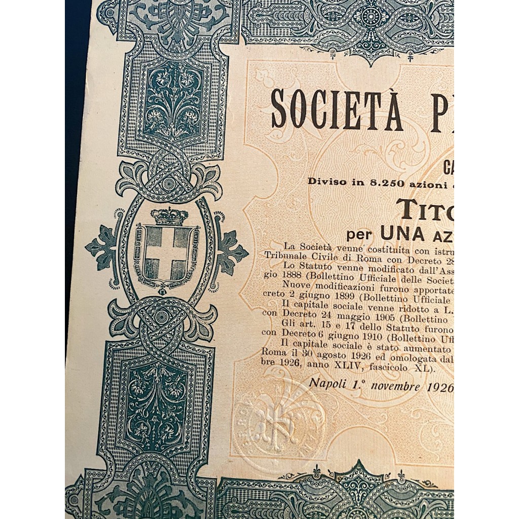 1926 SOCIETA' PER LE FERROVIE NAPOLETANE 1 AZIONE PRIVILEGIATA NAPOLI