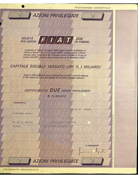 1972 - LOTTO 8 AZIONI FIAT (FABBRICA ITALIANA AUTOMOBILI TORINO) (1-2-5-10-25-50-100-200)