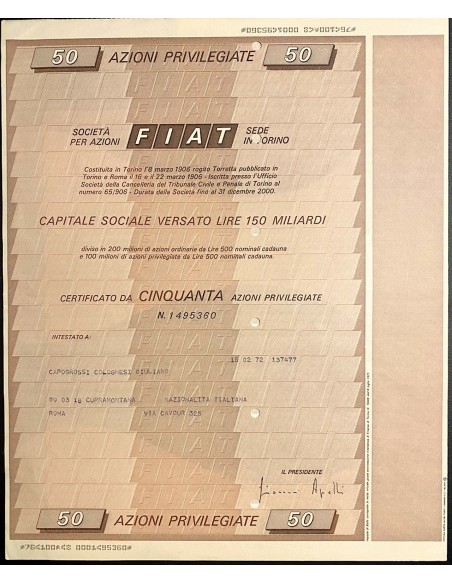 1972 - LOTTO 8 AZIONI FIAT (FABBRICA ITALIANA AUTOMOBILI TORINO) (1-2-5-10-25-50-100-200)