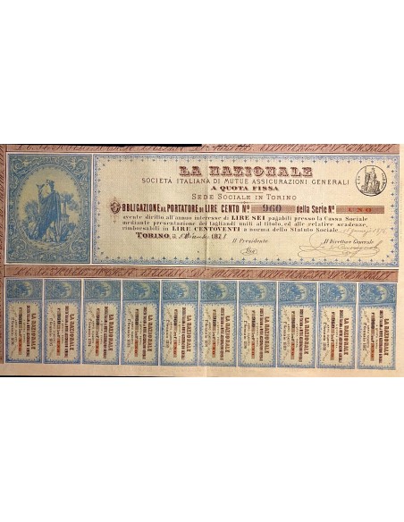 1878 - LA NAZIONALE - SOC. IT. DI MUTUE ASSICURAZ. GENERALI (SERIE 1) - TORINO