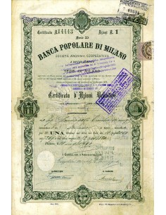 1890 - BANCA POPOLARE DI MILANO N. 1 AZIONE DA LIRE 50 -...