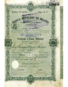1911 - BANCA POPOLARE DI MILANO N. 1 AZIONE DA LIRE 50 -...