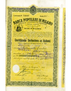 1934 - BANCA POPOLARE DI MILANO N. 1 AZIONE DA LIRE 50 -...