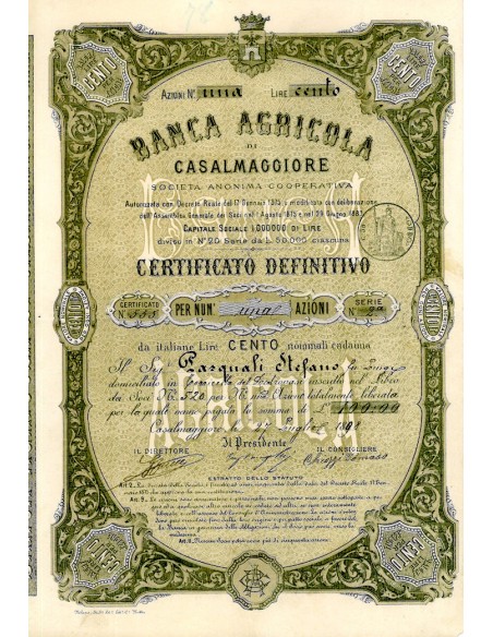 1898 - BANCA AGRICOLA DI CASALMAGGIORE - UNA AZIONE