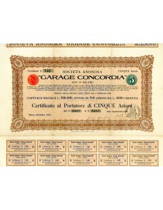 1926 - GARAGE CONCORDIA 5 AZIONI - MILANO