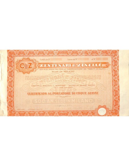 CENTENARI & ZINELLI - 5 AZIONI MILANO 1938