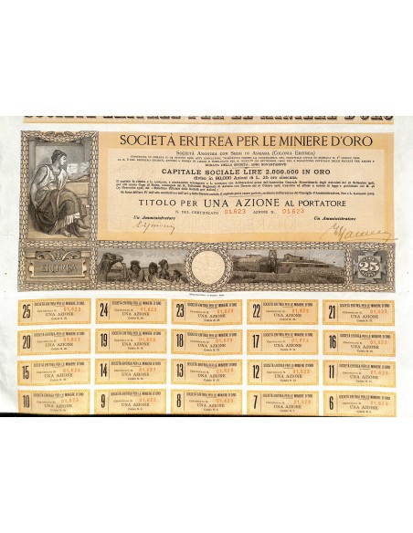 1900 - SOCIETA' ERITREA PER LE MINIERE D`ORO - 1 AZIONE - ASMARA (COLONIA ERITREA)