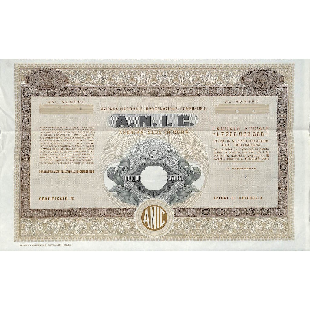 A.N.I.C. AZIENDA NAZ. IDROGENAZIONE COMBUSTIBILI - AZIONI ROMA