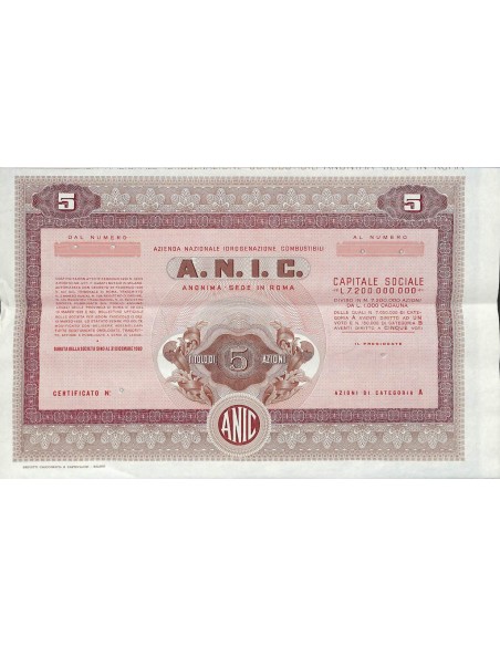 A.N.I.C. AZIENDA NAZ. IDROGENAZIONE COMBUSTIBILI - 5 AZIONI ROMA