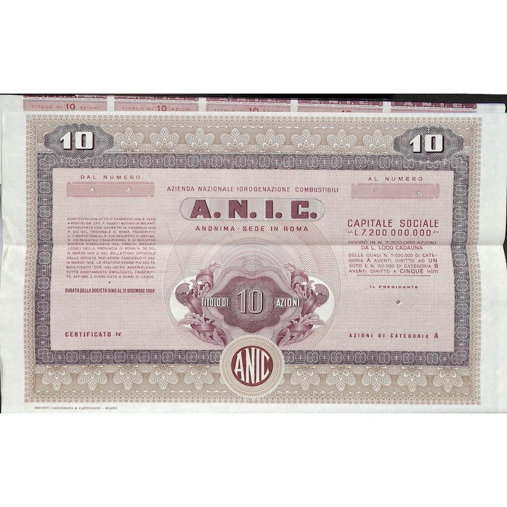 A.N.I.C. AZIENDA NAZ. IDROGENAZIONE COMBUSTIBILI - 10 AZIONI ROMA
