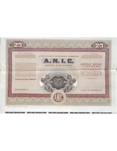 A.N.I.C. AZIENDA NAZ. IDROGENAZIONE COMBUSTIBILI - 25 AZIONI ROMA