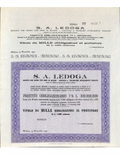 S.A. LEDOGA - 1000 OBBLIGAZIONI - MILANO 1949
