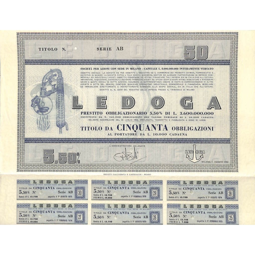 LEDOGA - 50 OBBLIGAZIONI MILANO 1960
