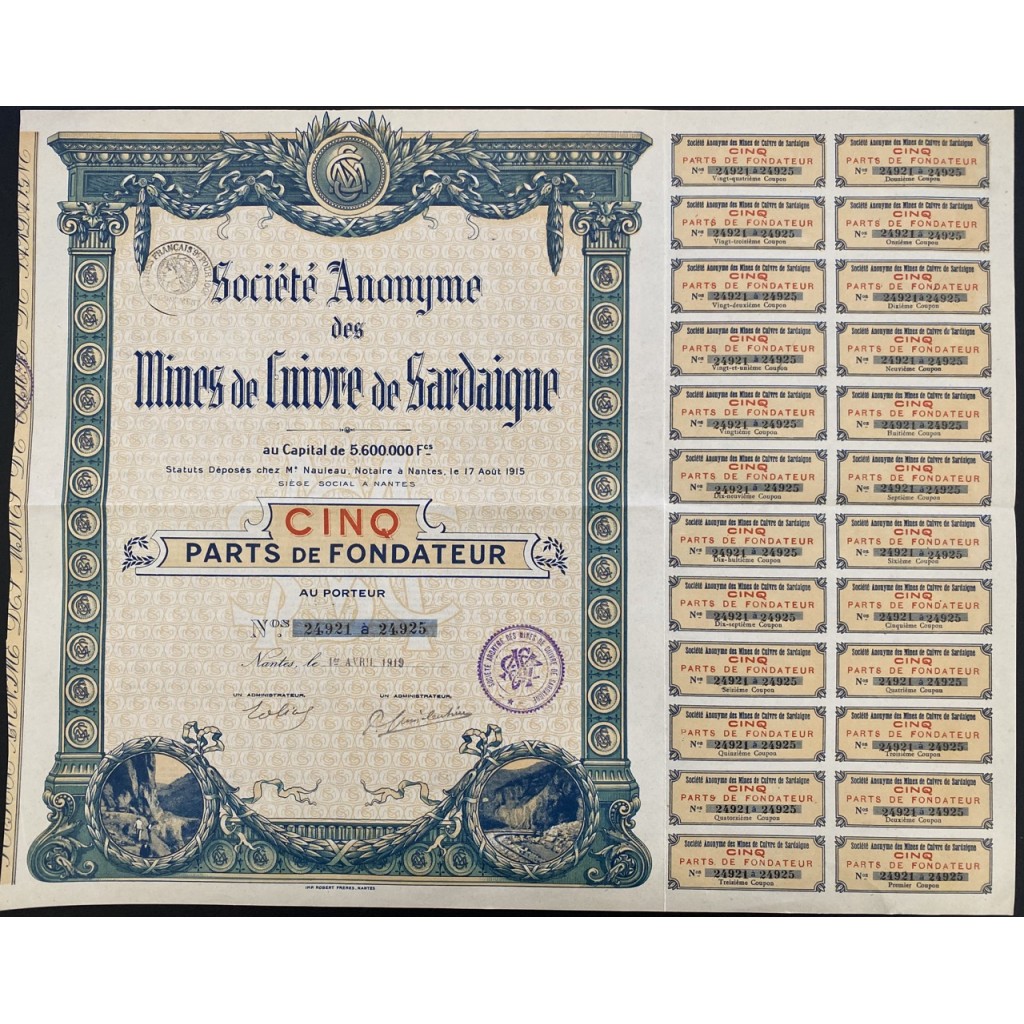 1919 - MINES DE CUIVRE DE SARDAIGNE S.A. - 5...