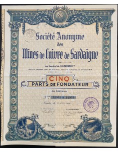 1919 - MINES DE CUIVRE DE SARDAIGNE S.A. - 5 AZIONE DI... 2
