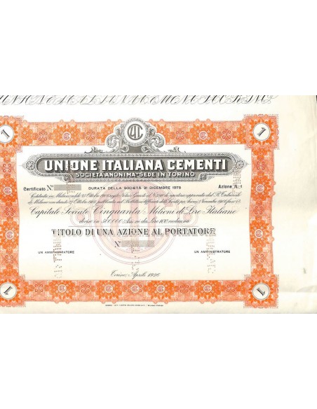 UNIONE ITALIANA CEMENTI - UNA AZIONE TORINO 1926